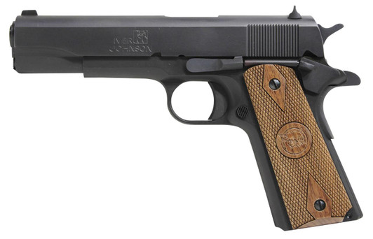 OAKS WHOLESALE DIST/IVER Iver Johnson Arms 1911A1938 1911 A1  38 Super 9+1 5" Black Steel Barrel, Matte Blued Serrated Steel Slide & Frame w/Beavertail, Double Diamond Checkered Walnut Grip 