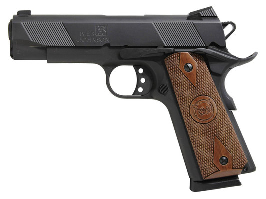 OAKS WHOLESALE DIST/IVER Iver Johnson Arms HAWK Hawk Commander 45 ACP 8+1 4.25" Black Steel Barrel, Matte Black Serrated Steel Slide & Frame w/Beavertail. Checkered Double Diamond Walnut Grip 