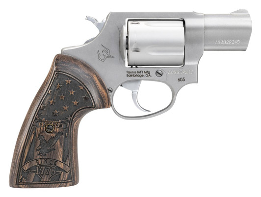  Taurus 2605029US1 605  Small Frame 357 Mag/38 Special +P 5rd 2" Matte Stainless Steel Barrel, Cylinder & Frame, Engraved USA Flag Walnut Grip, Transfer Bar Safety 