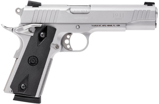  Taurus 1191109 1911  Full Size Frame 45 ACP 8+1 5" Matte Stainless Steel Barrel, Serrated Stainless Steel Slide, Matte Stainless Steel Frame w/Beavertail, Black Checkered Polymer Grip, Right Hand 