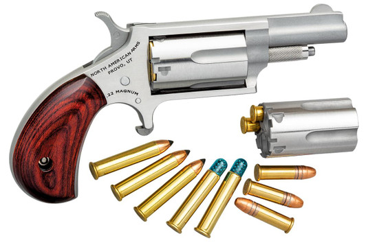 NAA North American Arms 22MC Mini-Revolver  22 LR/22 WMR 5 Shot 1.63" Stainless Steel Barrel, Frame & Cylinder, Rosewood Grip, Exposed Hammer 