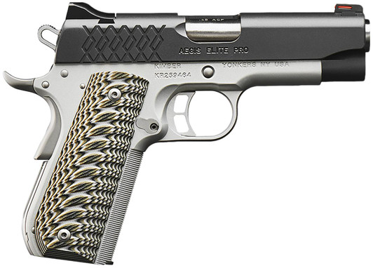 KIMBER MFG.,INC Kimber Mfg, Inc 3000349 Aegis Elite Pro 45 ACP 8+1 4" Stainless Match Grade Barrel, KimPro II Serrated Stainless Steel Slide, Satin Silver Stainless Steel Frame w/Beavertail, G10 Grip 