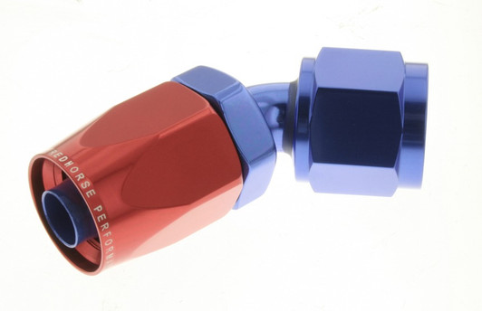 4AN 45Deg Female Alum Hose End Red Blue