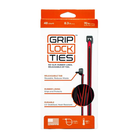 GRIP LOCK TIES Zip Ties 8in Releasable Black / Red 48pk 