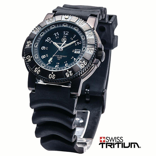  Smith & Wesson Diver Watch, Tritium, 45 mm, Black Rubber/Nylon Strap 