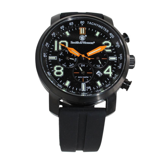  Smith & Wesson Black Tritium Chronograph gold, Silicone and Leather Strap 