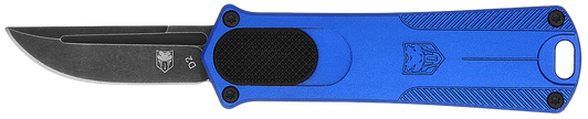 CobraTec Knives CALI952BLUDNS California 952 *CA Compliant 1.75" OTF Drop Point Plain Black Stonewashed D2 Steel Blade, 3" Blue Anodized Aluminum Handle