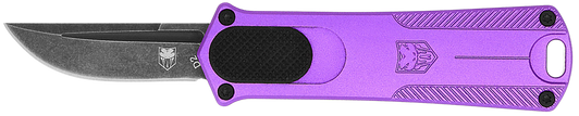 CobraTec Knives CALI952PURDNS California 952 *CA Compliant 1.75" OTF Drop Point Plain Black Stonewashed D2 Steel Blade, 3" Purple Anodized Aluminum Handle