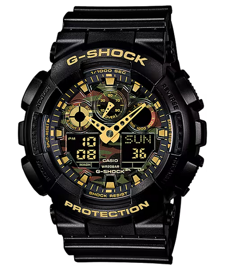 Casio G-Shock GA100CF-1A9 Tactical Watch – Black Camo Dial, Analog-Digital, 200M Water Resistant