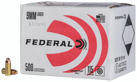 Federal Champion Training 9mm 115gr FMJ 500 Rounds Bulk Package
