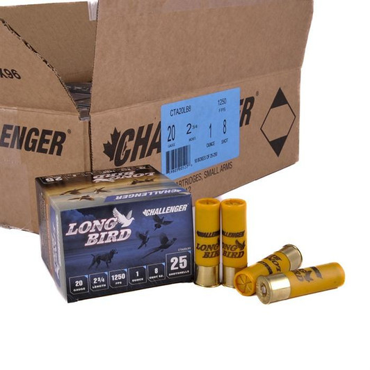 Challenger Ammo Long Bird 20 Gauge 2-3/4" 1oz #8 Shot 1250 FPS 250/Case 