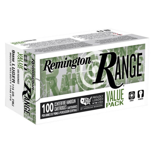 Remington Range Ammo - 9mm, 115gr, Fmj, 100/bx
