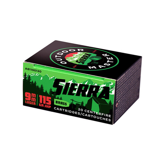 Sierra Bullets Outdoor Master Ammunition - 9mm Luger, 115 Grain, Jhp, 1135 Fps, 20/bx