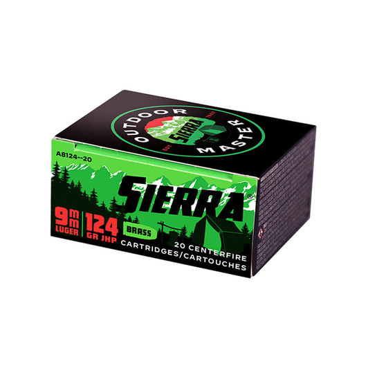 Sierra Bullets Outdoor Master Ammunition - 9mm Luger, 124 Gr, Jhp, 20/bx
