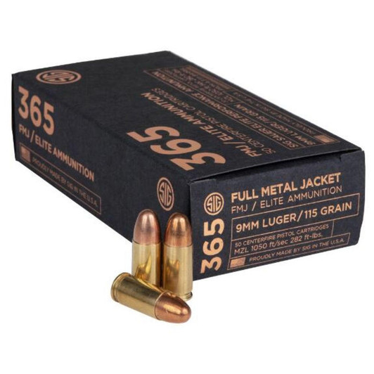 SigArms 365 Elite Ammunition - 9mm Luger, Fmj, 115 Grain, 1050 Fps, 50/bx