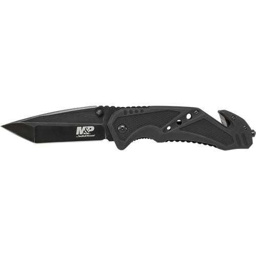 Smith & Wesson M&p Clip Folder, Liner Lock, Black Blade And Black Handle, Strap Cutter, Ceramic Glass Breaker 