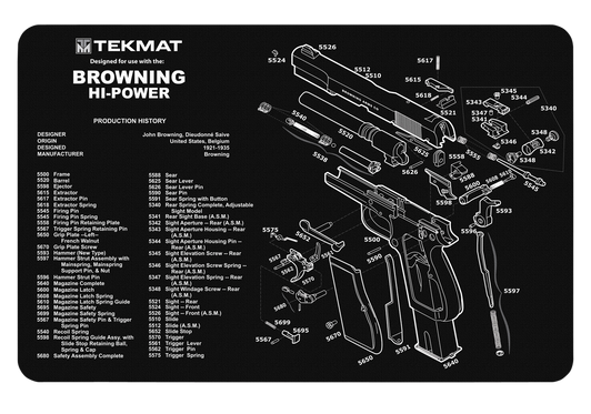 Tekmat Armorers Bench Mat - 11"x17" Browning Hi-power