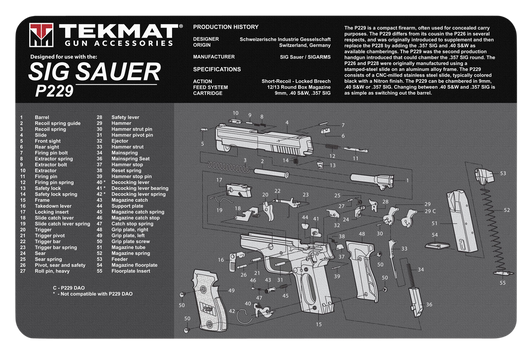 Tekmat Armorers Bench Mat - 11"x17" Sig Sauer 229 Pistol
