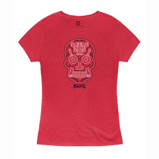 Magpul Women's Sugar Skull Blend T-shirt 2xl Red Heahter 