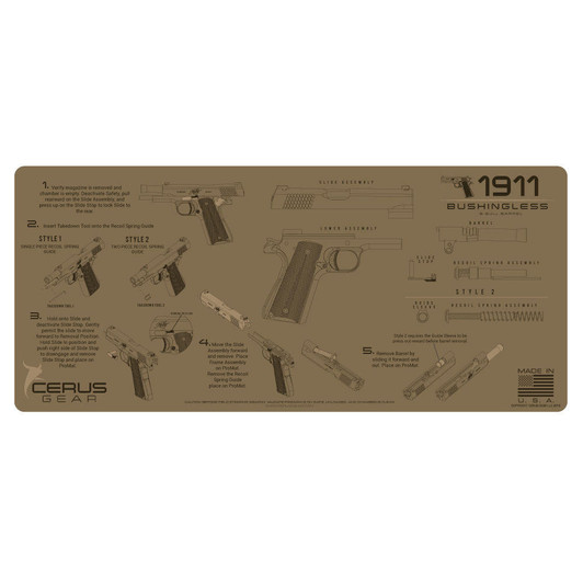 CERUS GEAR 1911 Bushingless & Bull Barrel Instructional Promat - Coyote Tan 