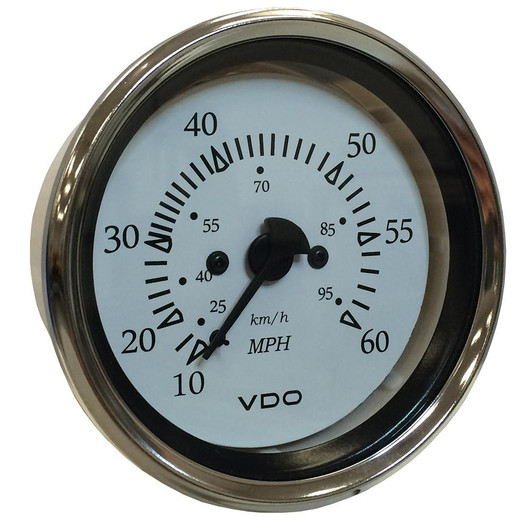  VDO Cockpit Marine 85MM (3-3/8") Pitot Speedometer - 0 to 60 MPH - White Dial/Chrome Bezel 