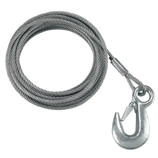  Fulton 7/32" x 50' Galvanized Winch Cable and Hook - 5,600 lbs. Breaking Strength 