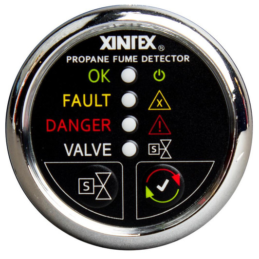  Fireboy-Xintex Propane Fume Detector w/Plastic Sensor & Solenoid Valve - Chrome Bezel Display 