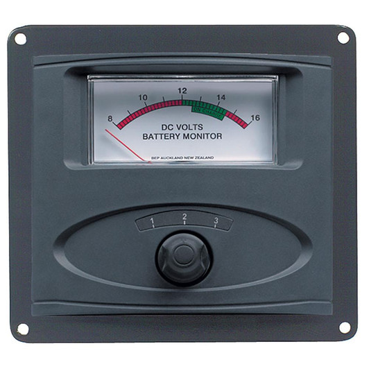 BEP Marine BEP 3 Input Panel Mounted Analog 12V Battery Condition Meter (Expanded Scale 8-16V DC Range) BEP Marine BEP 3 Input Panel Mounted Analog 12V Battery Condition Meter (Expanded Scale 8-16V DC Range)