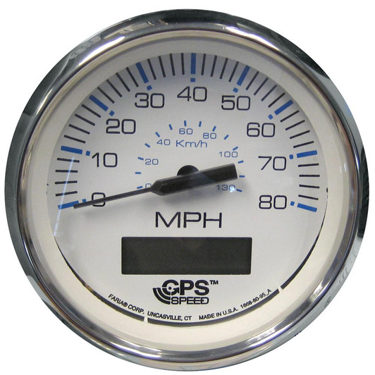 Faria Beede Instruments Faria Chesapeake White SS 4" Speedometer w/LCD Heading Display - 80MPH (GPS) 