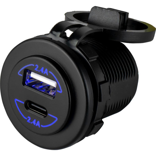  Sea-Dog Round Dual USB & USB-C Power Socket 