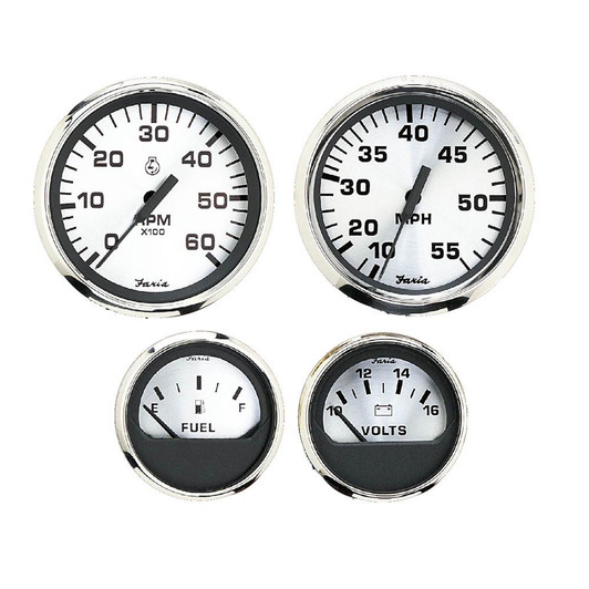 Faria Beede Instruments Faria Spun Silver Box Set of 4 Gauges f/Outboard Engines - Speedometer, Tach, Voltmeter & Fuel Level 