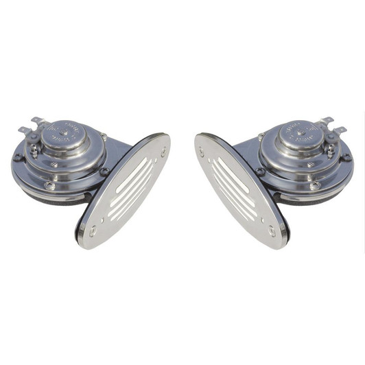  Schmitt Marine Mini Stainless Steel Dual Drop-In Horn w/Stainless Steel Grills High & Low Pitch 