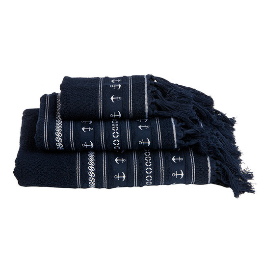  Marine Business Navy/Anchors Towel Set - SANTORINI - Set of 3 