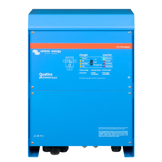 Victron Energy Victron Quattro Inverter/Charger 48 VDC - 10,000W - Dual 100AMP 120V AC Inputs - Auto Transfer Switch - 140AMP Battery Charger - Stackable 