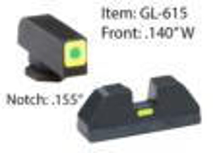 AmeriGlo Ameriglo Glock CAP Sight Set For Glock 20 21 29 30 31 32 36 40 41 - Green Tritium Lime Green Lumisquare Outline Front/Rear 