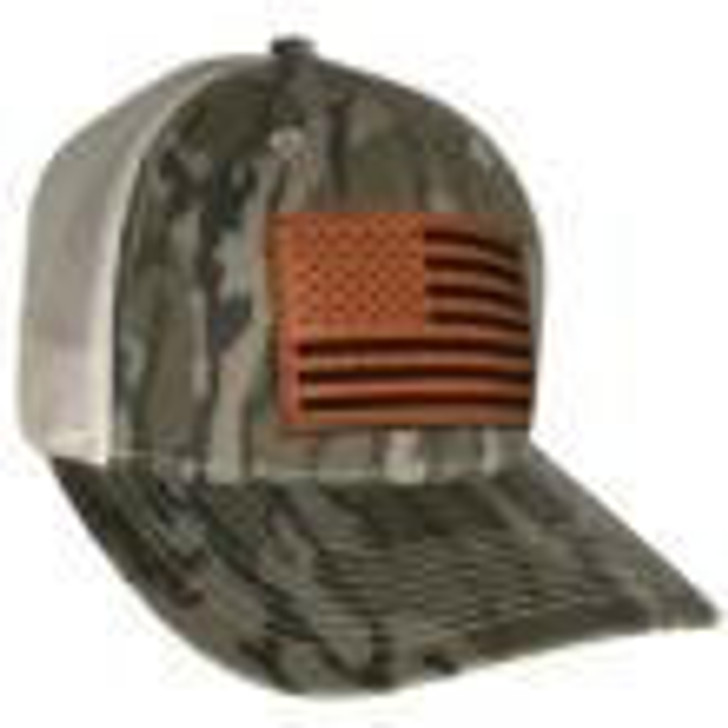 Outdoor Cap Company Outdoor Cap Bottomland Trucker w/ USA Flag Leather Patch 