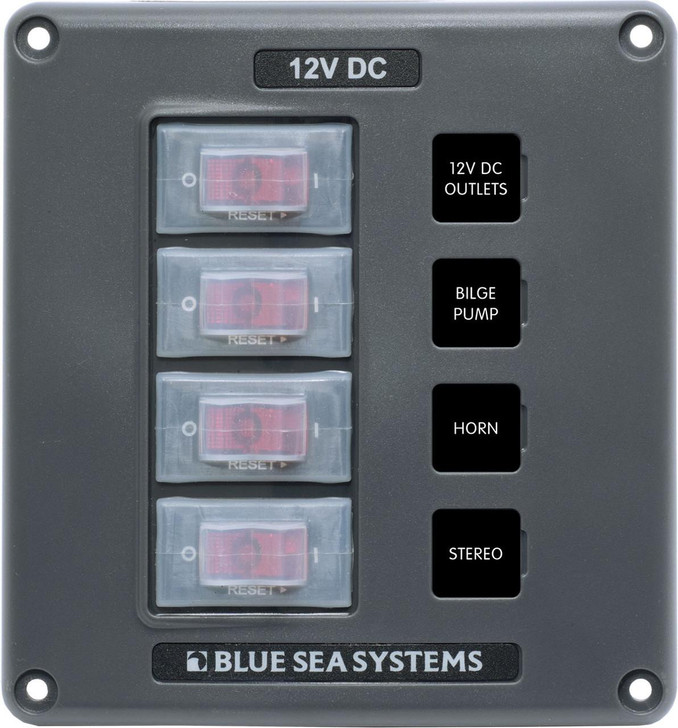 Blue Sea Systems Blue Sea Water-Resistant 12V 4 Circuit Breaker Switch Panel 