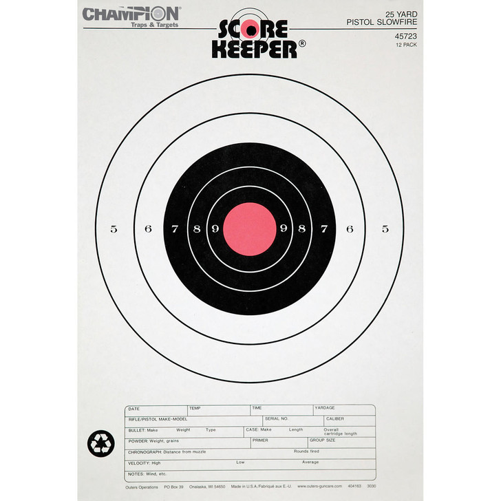 Champion Traps and Targets Champion 25yd Pstl Slowfire Trgt 12p