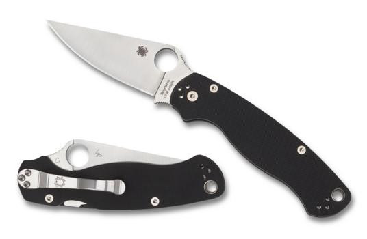 Spyderco Para Military 2 Plain Edge Blade, Black G-10 Handle