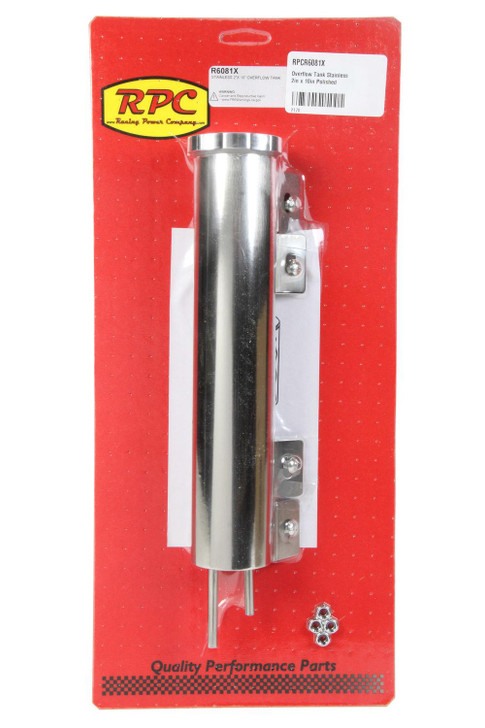 RACING POWER CO-PACKAGED Overflow Tank Stainless 2in x 10in Polished 