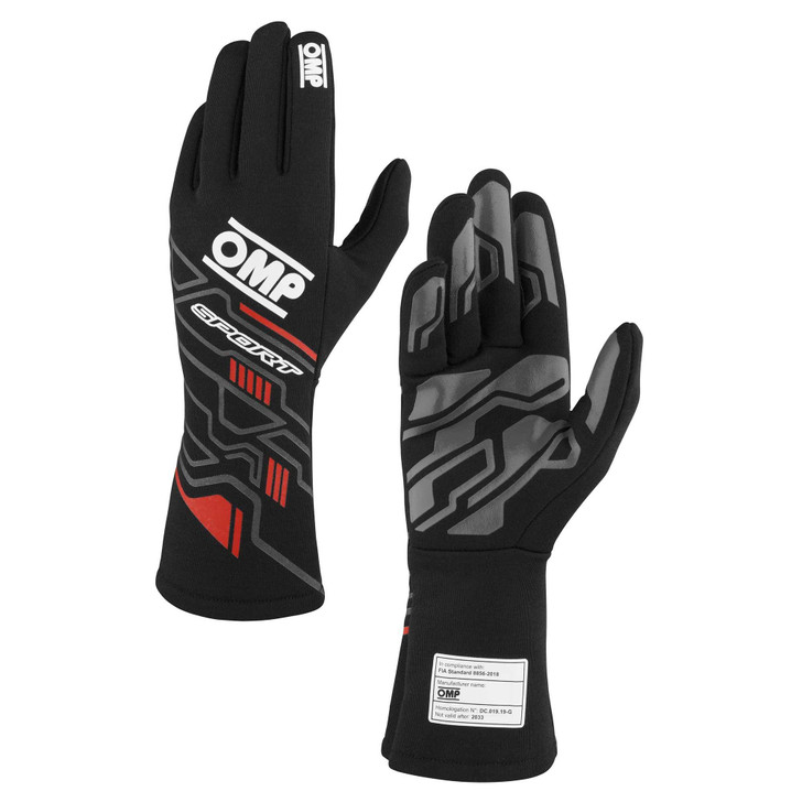 OMP RACING, INC. SPORT GLOVES FIA 8856-20 18 BLACK / RED SZ. S 