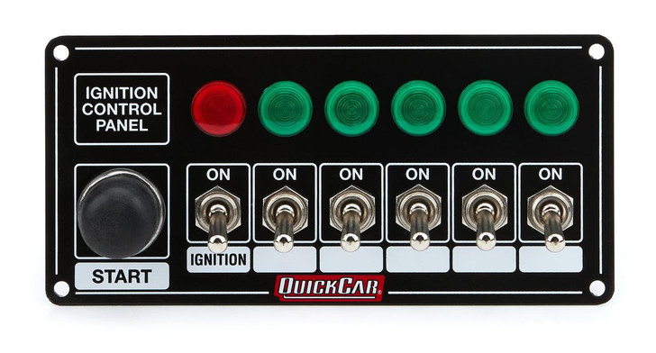 QUICKCAR RACING PRODUCTS Ignition Panel Blk w/ Start But. 5 Acc. & Ligh 