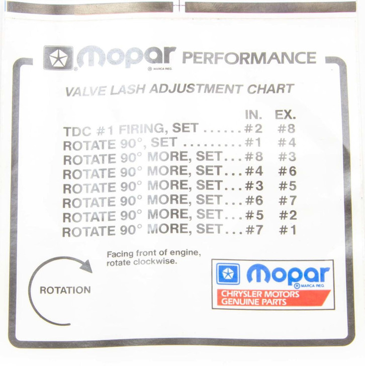 MOPAR PERFORMANCE Valve Lash Adj. Decal 