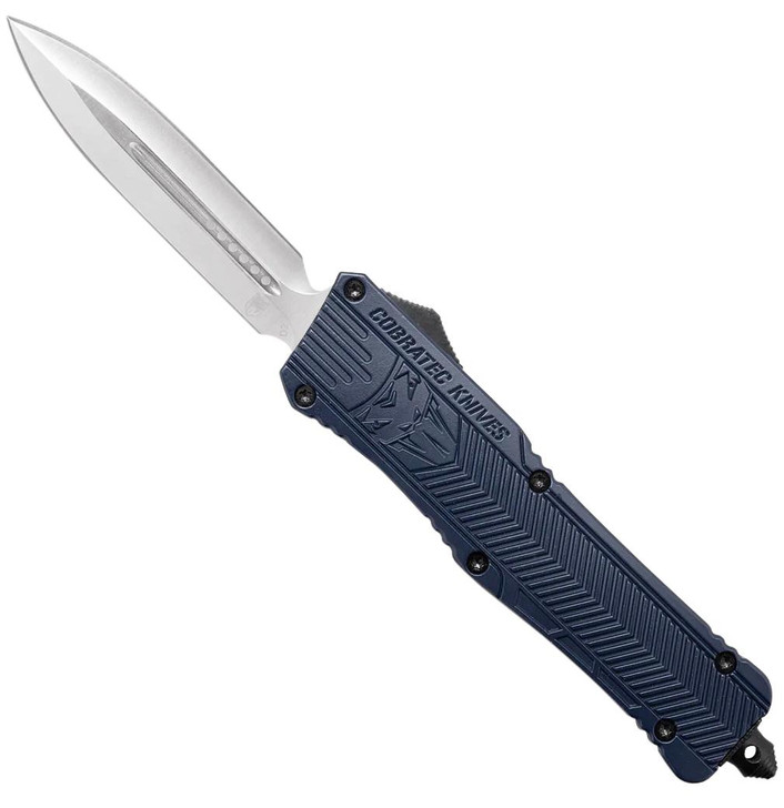 COBRA TEC KNIVES LLC CobraTec Knives LNYCTK1DAGNS CTK-1  Large 3.75" OTF Dagger Plain D2 Steel Blade/NYPD Blue Aluminum Handle Features Glass Breaker Includes Pocket Clip 