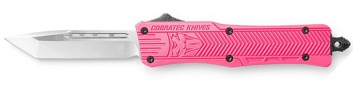 COBRA TEC KNIVES LLC CobraTec Knives SPKCTK1STNS CTK-1  Small 2.75" OTF Tanto Plain D2 Steel Blade/Pink Aluminum Handle Features Glass Breaker Includes Pocket Clip 