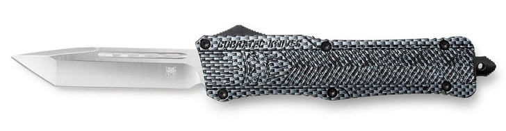 COBRA TEC KNIVES LLC CobraTec Knives LCFCTK1LTNS CTK-1  Large 3.75" OTF Tanto Plain D2 Steel Blade/Carbon Fiber Aluminum Handle Features Glass Breaker Includes Pocket Clip 