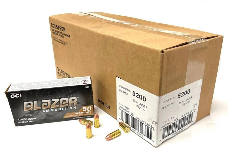 Blazer Ammunition CCI Blazer Brass 9mm Luger 115 gr FMJ Ammunition 500 Rounds 