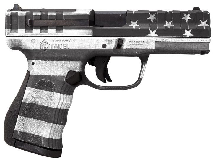  Citadel CITCP9USGCAN Centurion  9mm Luger 14+1, 4" Black Steel Barrel, American Flag Gray Cerakote Optic Ready/Serrated Slide, Polymer Frame & Grip, Features Matching Ammo Can 