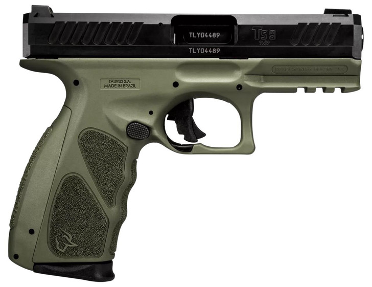  Taurus 1TS9SR041O TS9  Full Size 9mm Luger 17+1 4" Matte Black Steel Barrel, Matte Black Serrated Slide, OD Green Polymer Frame w/Picatinny Rail w/OD Green Polymer Grip W/Interchangeable Backstraps 