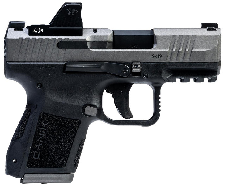CANIK Canik  Mete MC9 Sports South Exclusive 9mm Luger 15+1/12+1 3.18" Black Tenifer Cerakote Optic Ready/Serrated Steel Slide, Tungsten Cerakote Polymer Frame w/Picatinny Rail, MeCanik M01 Red Dot 